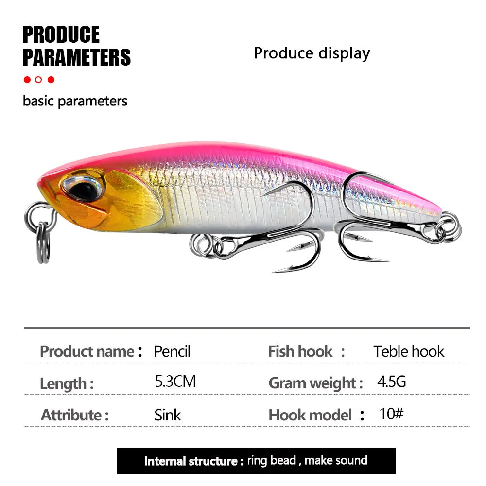 Cebo de lápiz que se hunde, aparejos de pesca de carpa, Crankbait duro de plástico Artificial, 53mm, 4,5g, 1 unidad - imagen 2