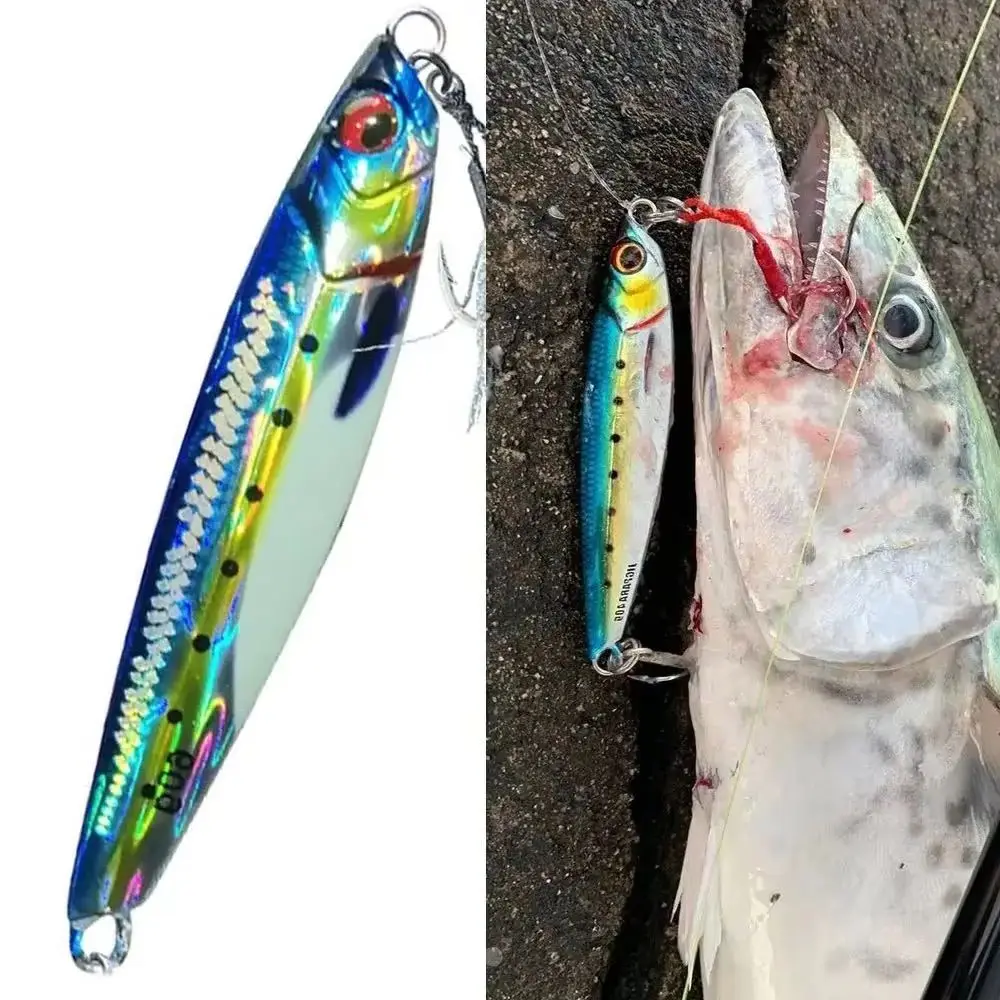 Aparejos de pesca de caballa, Señuelos de Pesca de plantilla de Metal, cebo duro de 60g y 80g, Jigging Vertical costero, Jigpara, atún, señuelos de agua salada, gancho - imagen 2