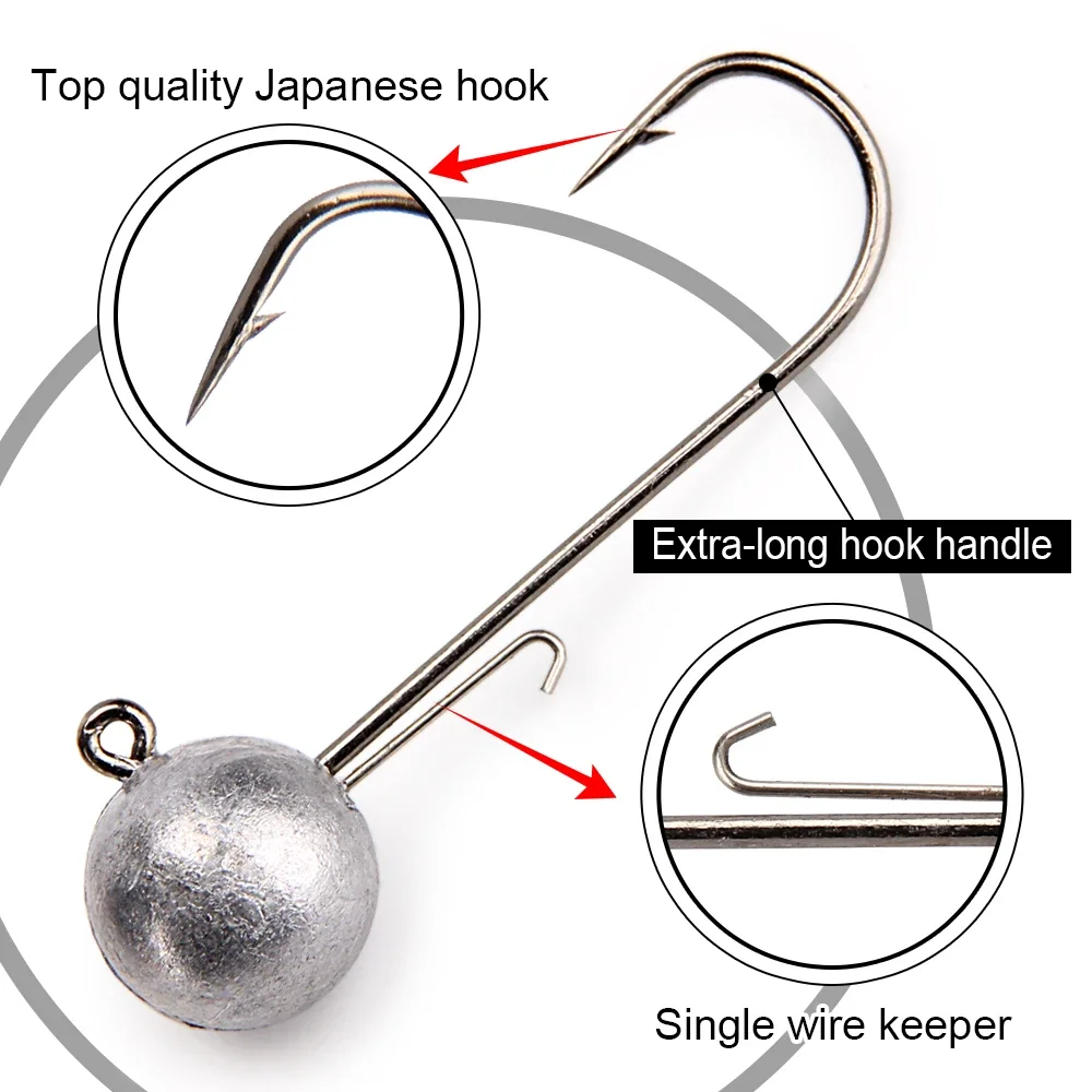 Spinpoler Jig Heads anzuelo de pesca bola redonda de vástago largo 5g 7g 10g 14g acero rico en carbono para señuelo suave accesorios de gusano 4 unids/pack - imagen 4