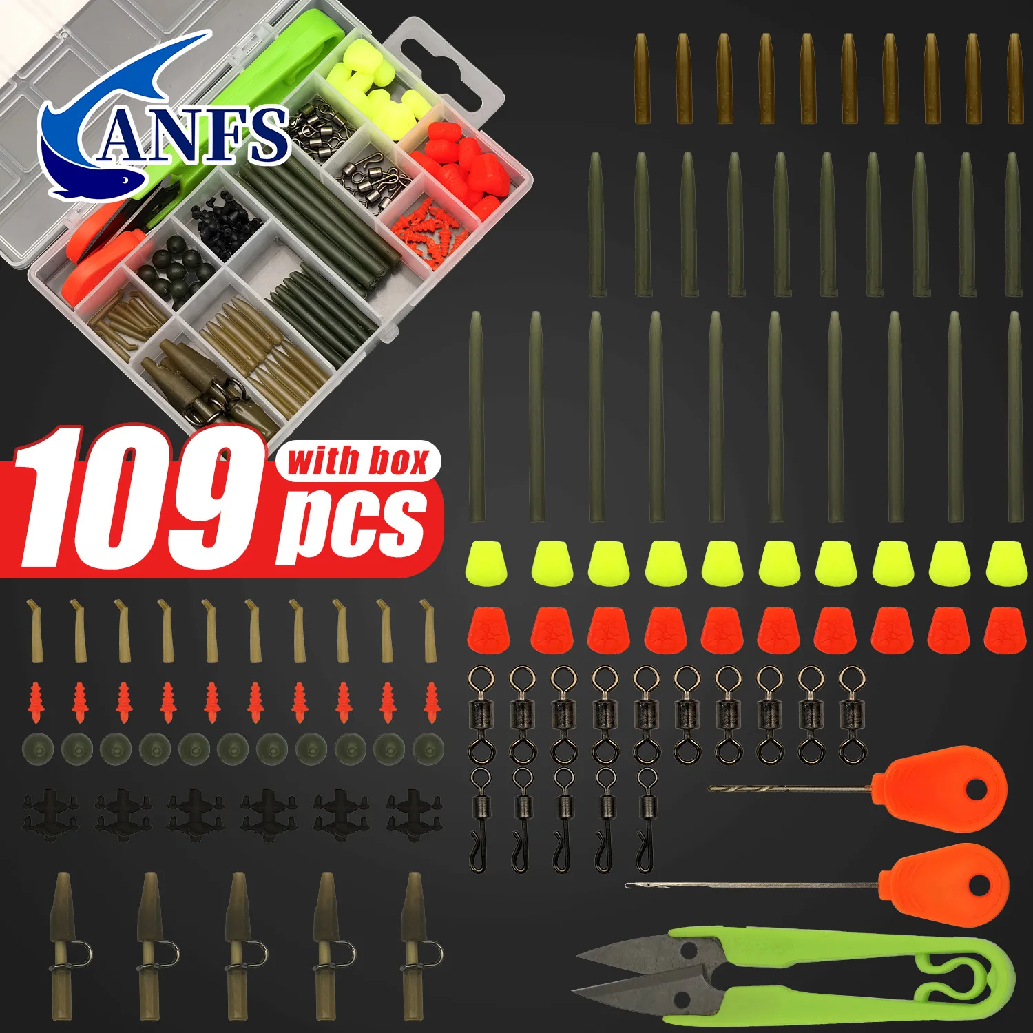 109 unids/set Kit de pesca con anzuelos, plomos y señuelos para pesca de carpa, incluye caja de aparejos y accesorios - imagen 2