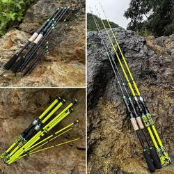 Caña de pescar con señuelo súper ligera de 2,1/1,8 m, 4/5 secciones, caña giratoria de viaje de acción rápida con mano de EVA suave para caña de Lucio