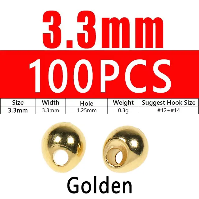 100pcs 3.3mm Golden