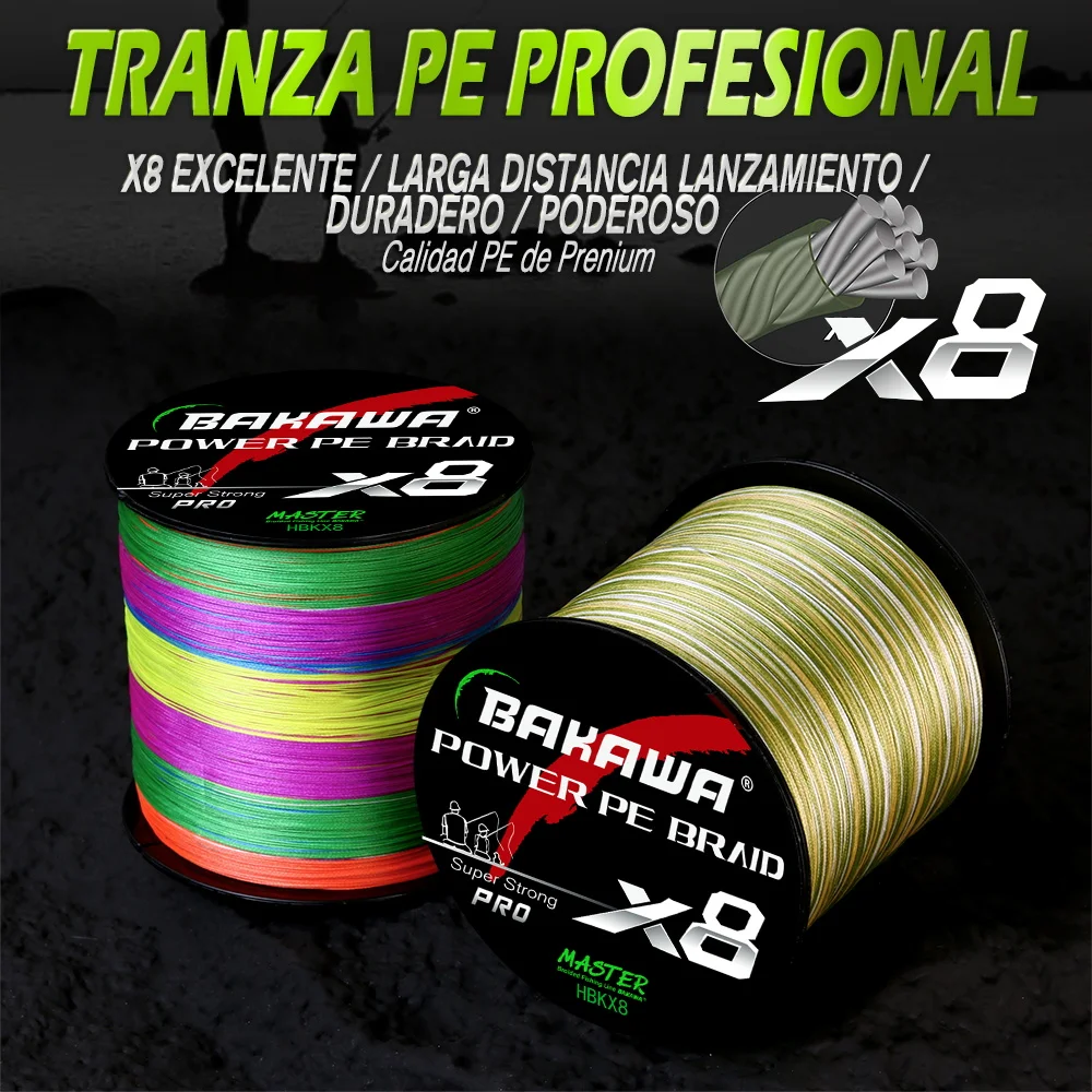 Línea de pesca trenzada BAKAWA X8 PE 8, 300M/500M, línea trenzada japonesa multifilamento súper fuerte de 20LB-90LB para trucha de carpa marina - imagen 4