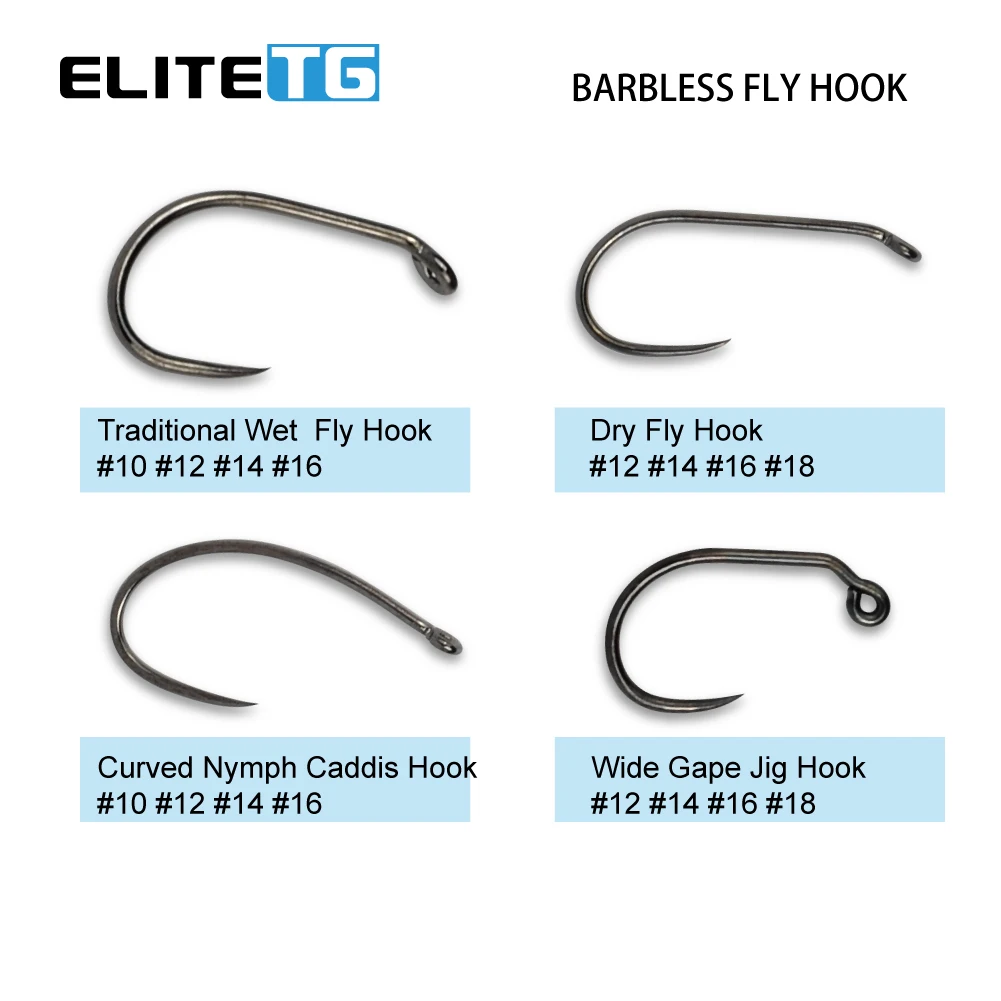 Elite TG 100PC Fly Tying Jig Hooks,Fly Fishing High Carbon Barbless Hook Wide Gape Jig Dry Wet Caddis Nymph Fly Hooks Trout Lure