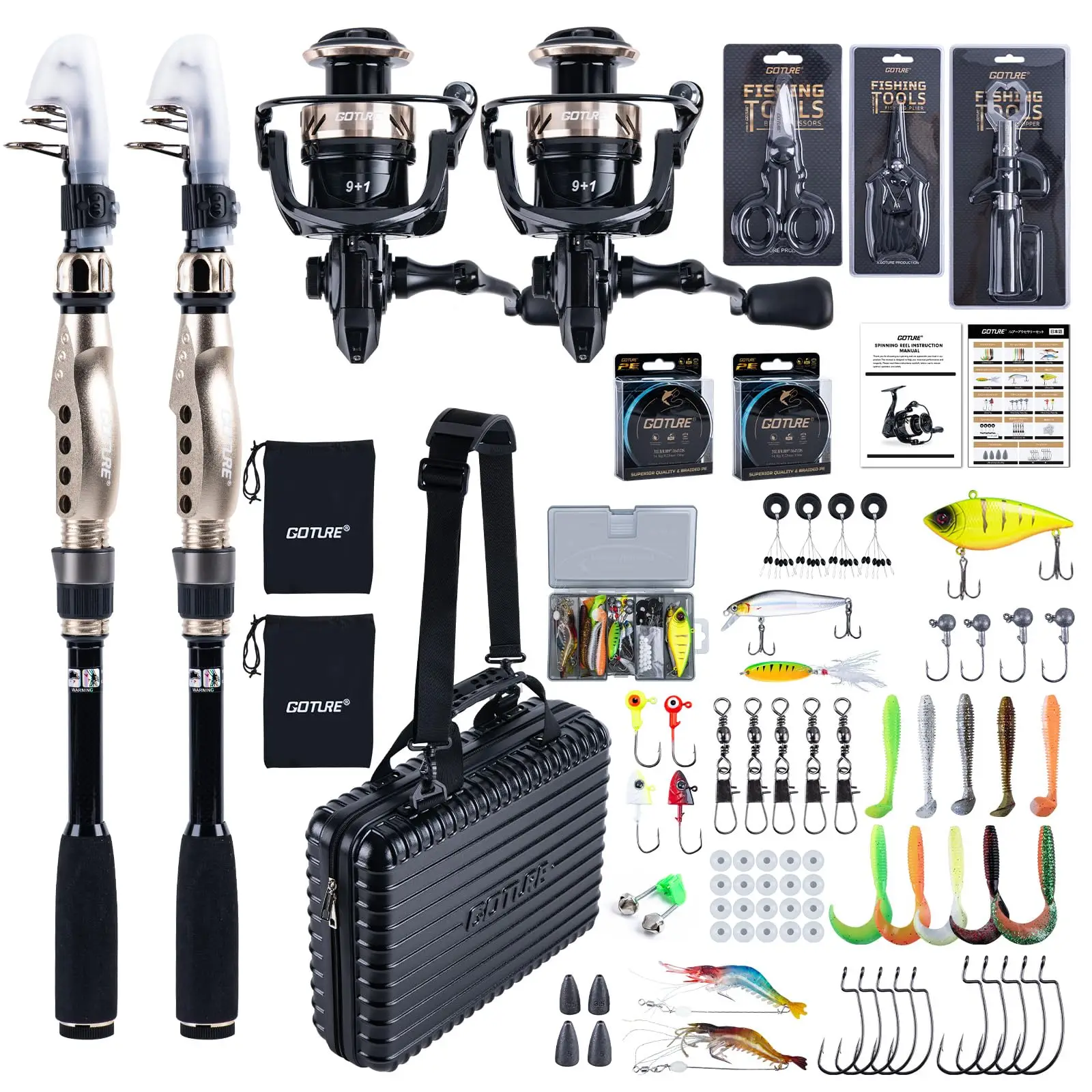 Goture Kit Caña Telescópica de Carbono con Carrete y Accesorios - imagen 3