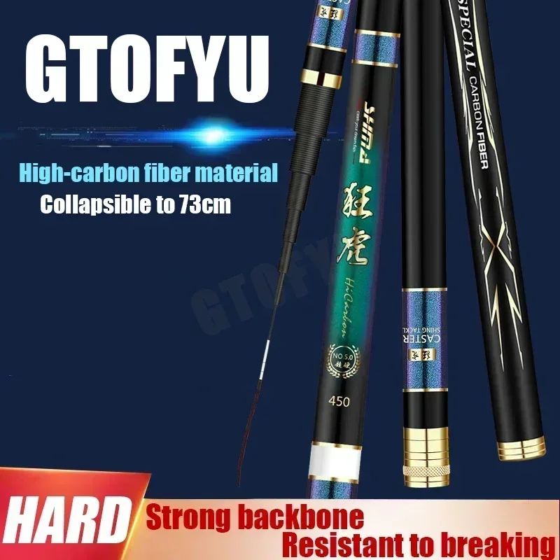 Caña de pescar telescópica de 3,6 M/4,5 M/5,4 M/6,3 M/7,2 M/8M/9M, caña de pescar de estanque con depósito de carbono, caña de pescar de mano de fibra dura súper ligera - imagen 4