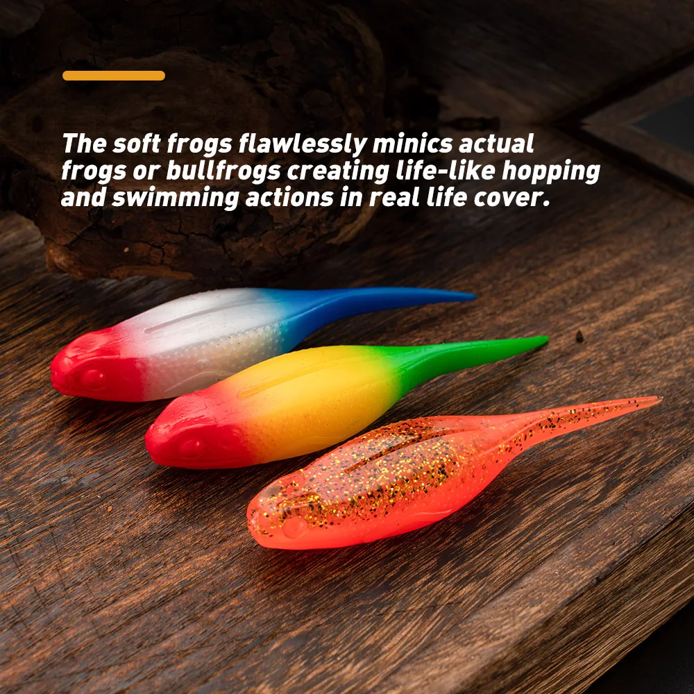 JOHNCOO-señuelo de pesca flotante TPR, cebo suave de cola recta, Rana, lubina, agua salada fresca, 3 piezas, 10cm/11g - imagen 2