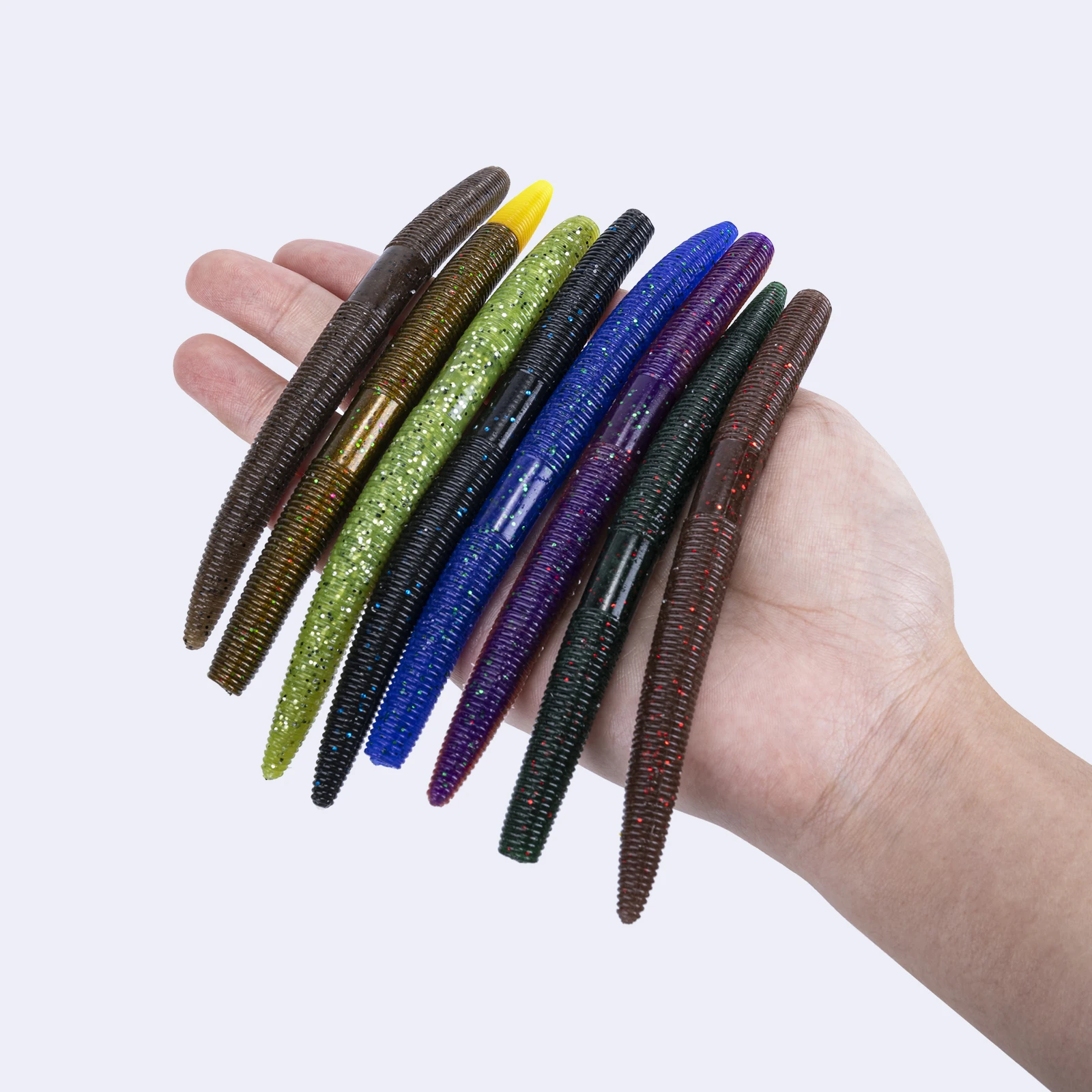 Goture 24 unids/set cebo blando de gusano 13,5 cm 5,3 pulgadas cebo de cola de hundimiento lento desgarradura realista pesca Artificial señuelos blandos Wobblers - imagen 2