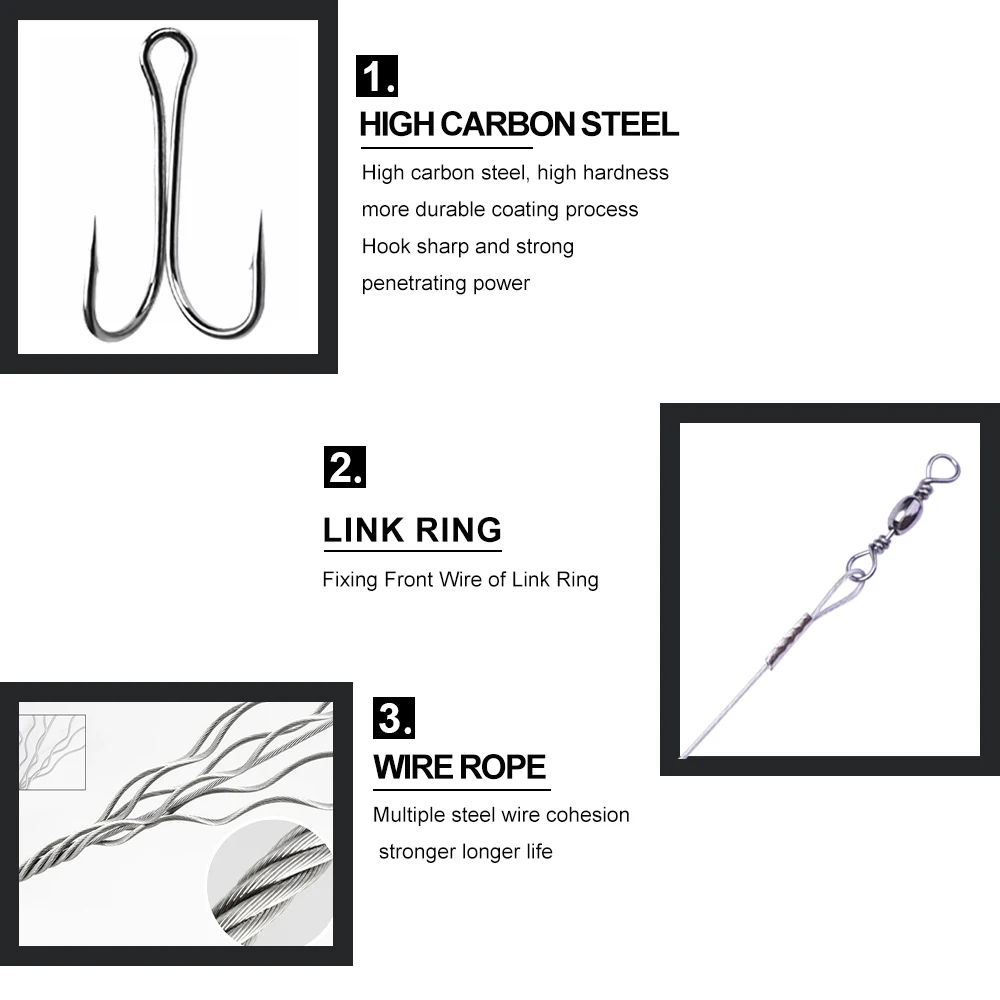 FTK 10 Uds 20CM alambre de acero antimordida hilo de pescar correas líder para pescar con doble gancho 3/0 # -6 #   Accesorios de pesca con señuelo - imagen 5