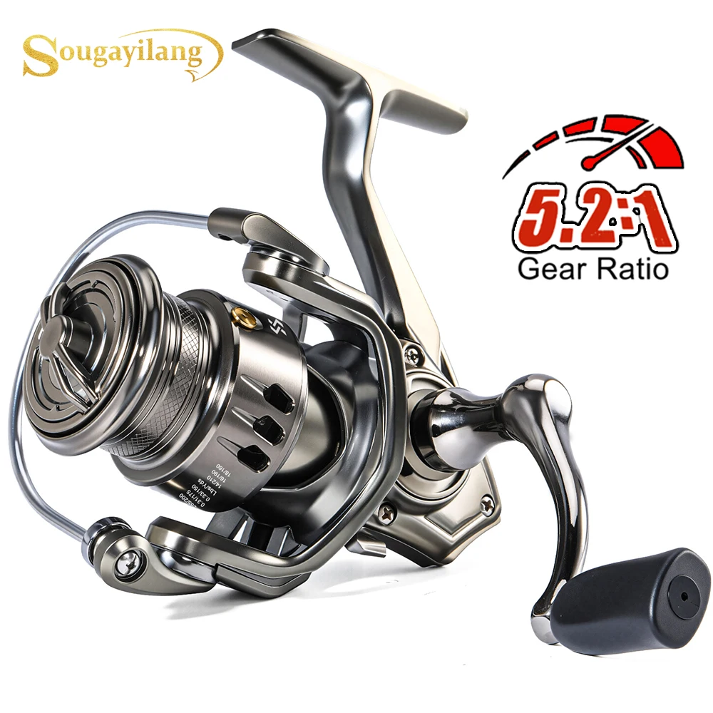 Carrete de pesca giratorio Sougayilang 1000-4000, carrete de aleación de aluminio, arrastre máximo de 18kg, carrete de señuelo para lubina, carpa, trucha, pesca en agua dulce