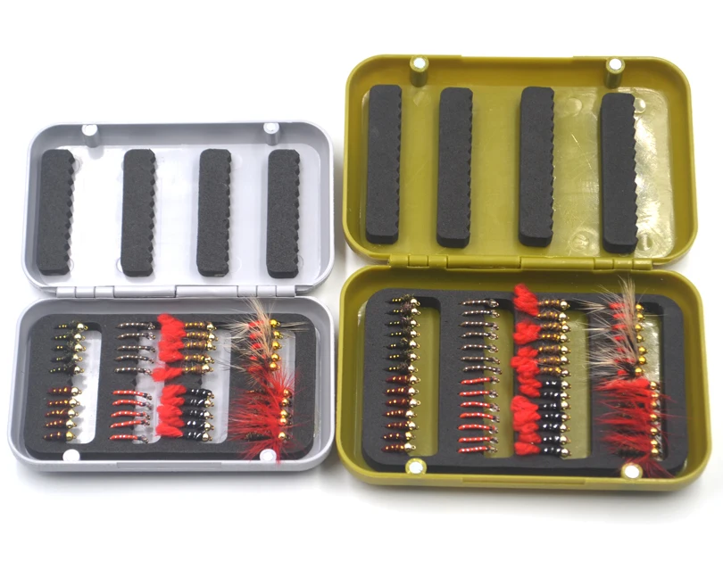 MNFT 56/40 Uds cabeza de cuentas juego de moscas de pesca con mosca moscas secas con una caja cebo de ninfa Artificial trucha lubina azul enmalle mosca Flie Combo - imagen 5