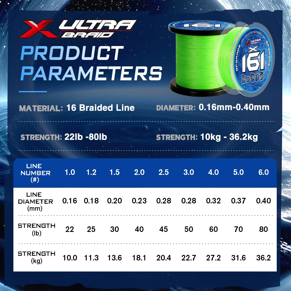 XULTRA X16 hebras trenzadas hilo de pescar de PE 100M 300M 500M 1000M actualización japonesa fuerte multifilamento carpa pesca con mosca alambre - imagen 3