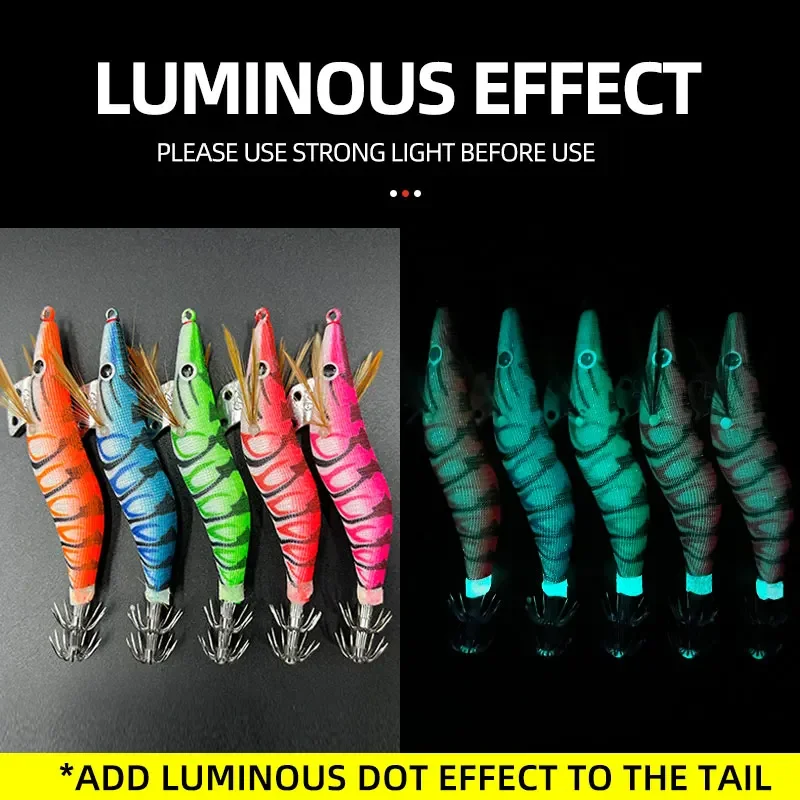 Anzuelo luminoso de madera para pesca en el mar, anzuelo de calamar y camarones, ojo grande, adecuado para todo tipo de lugares de pesca, 3 uds. - imagen 2