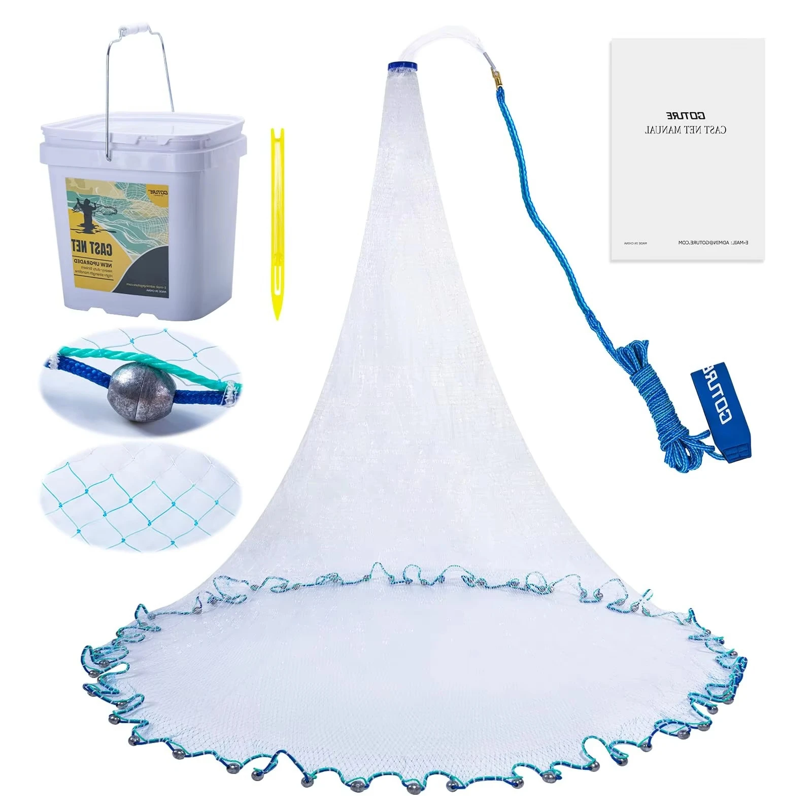 Red de pesca americana Goture de 3 pies-12 pies, con cubo, red de fundición de tamaño de malla de 3/8 pulgadas para cebo, trampa para peces, camarones, agua salada y agua dulce - imagen 2