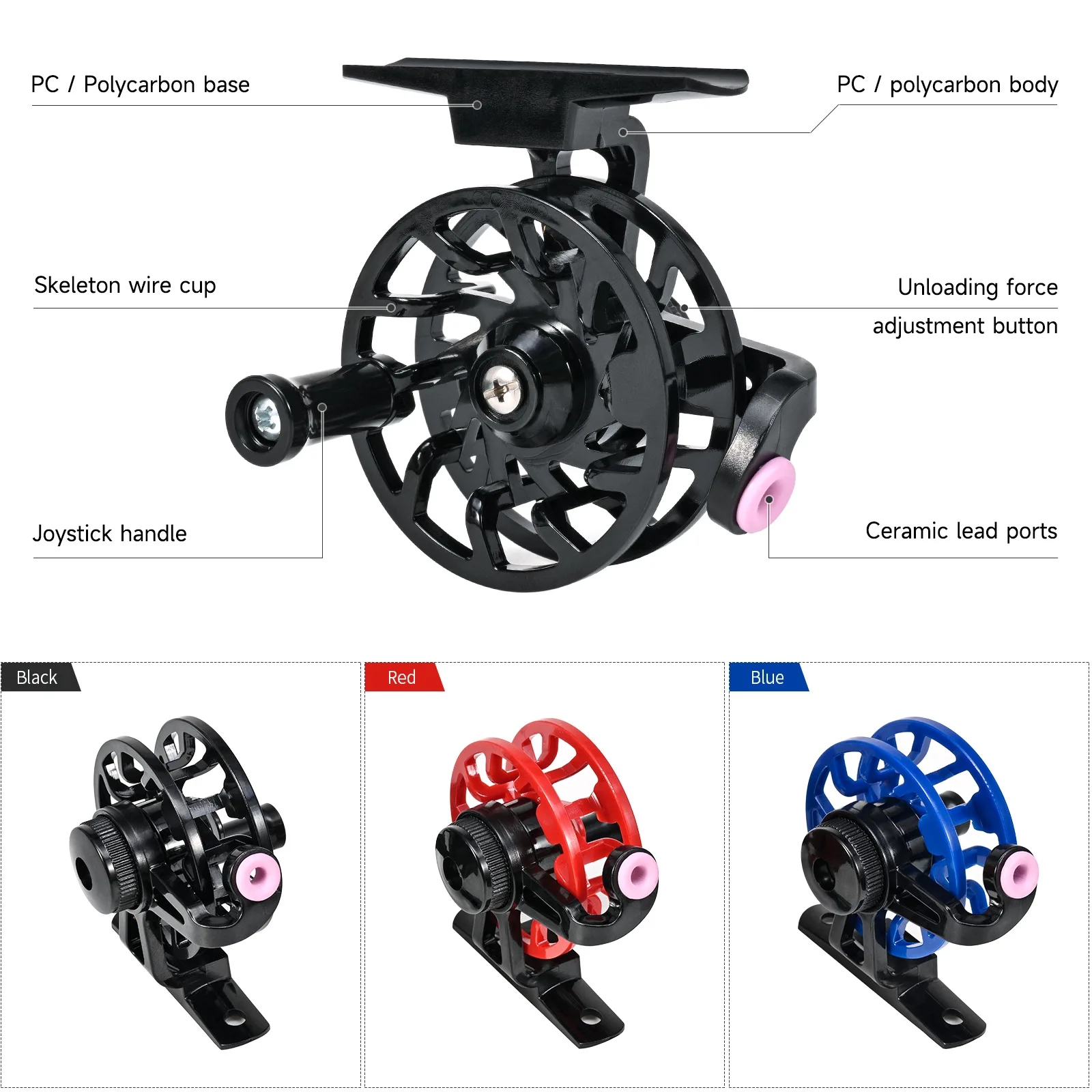 Carrete de pesca de plástico resistente al desgaste, relación de engranaje 1:1, ultraligero, anticorrosión, rueda de pesca en hielo de 3 colores - imagen 3