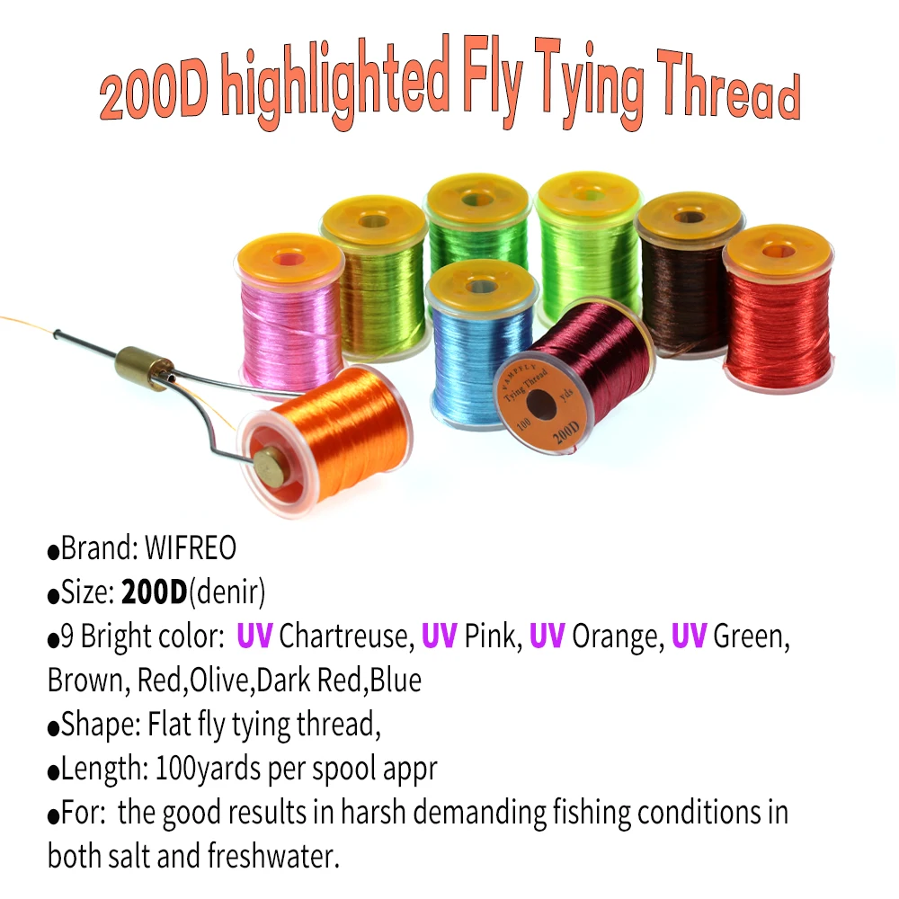 WIFREO 200D UV resaltado hilo para atar moscas neón hilo para atar moscas hilo para atar moscas salmón bajo patrón de mosca Material para atar - imagen 3