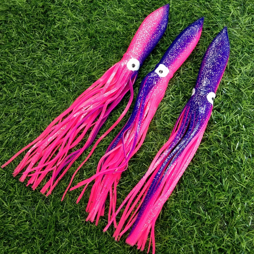 Swolfy 3pcs 30CM Fishing Jig Octopus Lure Luminous eyes Squid Skirts Soft Octopus Lures Trolling Saltwater Bait for tuna fishing