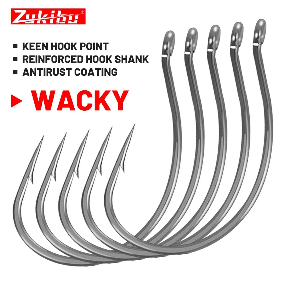 ZUKIBO Texas Rig Jig-anzuelos de gusano, anzuelo de púas compensado para señuelo de pesca suave, anzuelo con boca ancha y mango corto, herramienta de pesca gancho afilado perforado fuerte resistencia a la corrosión