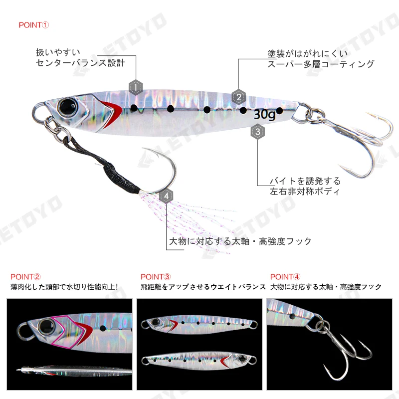 LETOYO-señuelo de pesca de fundición Micro Jig, 20g, 30g, 40g, 60g, Mini señuelos artificiales de Metal giratorio, Jig, orilla, Jigging, sábalo microjig pesca micro jig pesca mini señuelos pesca jig pesca jigging - imagen 4