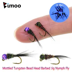 Bimoo 5/6PCS # 16 Jig moteado de hundimiento rápido, cabeza de cuentas, plantilla de púas, Ninfa, mosca, Euro, Perdigon húmedo, Ninfa Panfish, trucha, Señuelos de Pesca con mosca