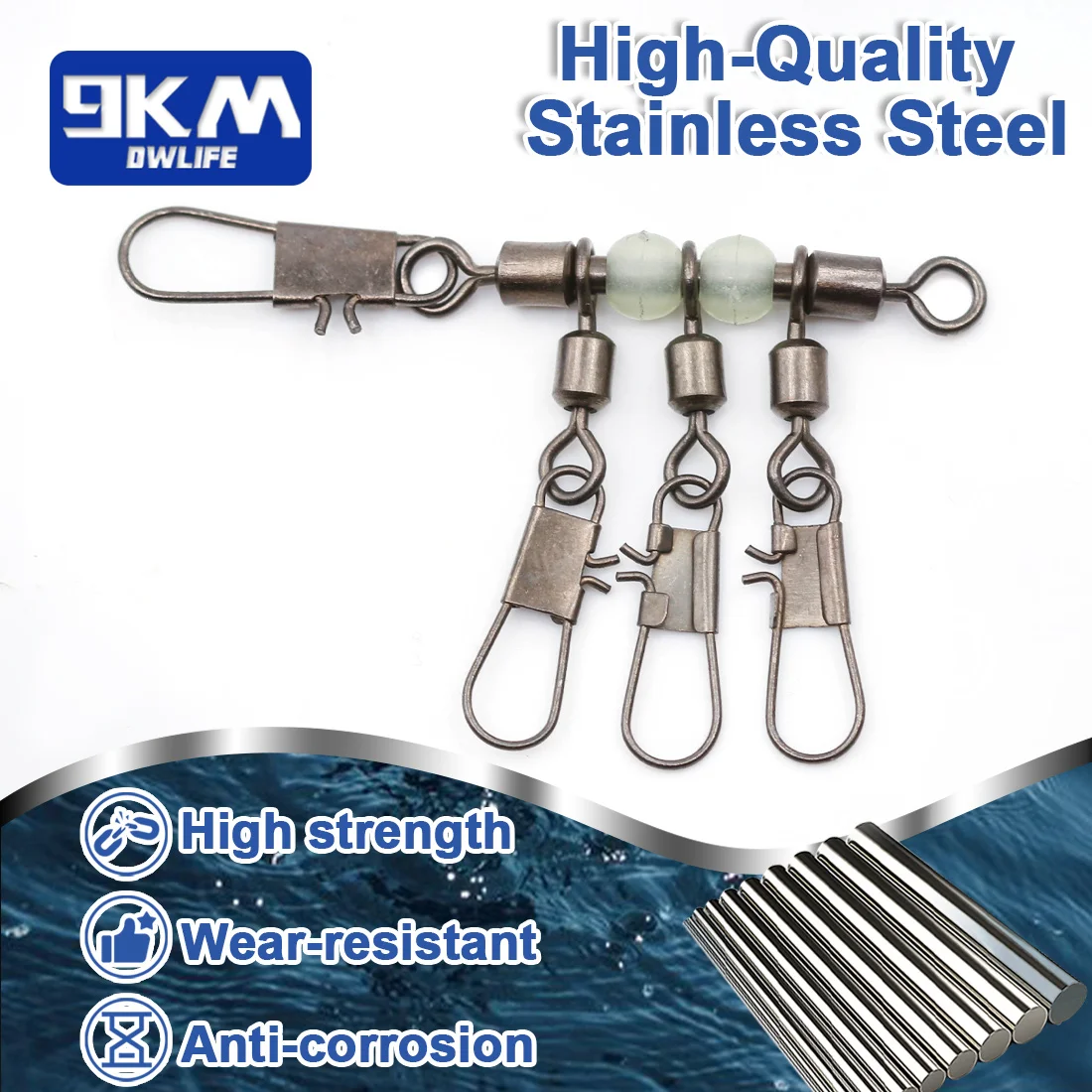 9KM 10 Uds. Giratorios de 3 vías giratorios de calamar en forma de T con cuentas brillantes para pesca en Surf, evitando giros y enredos - imagen 3