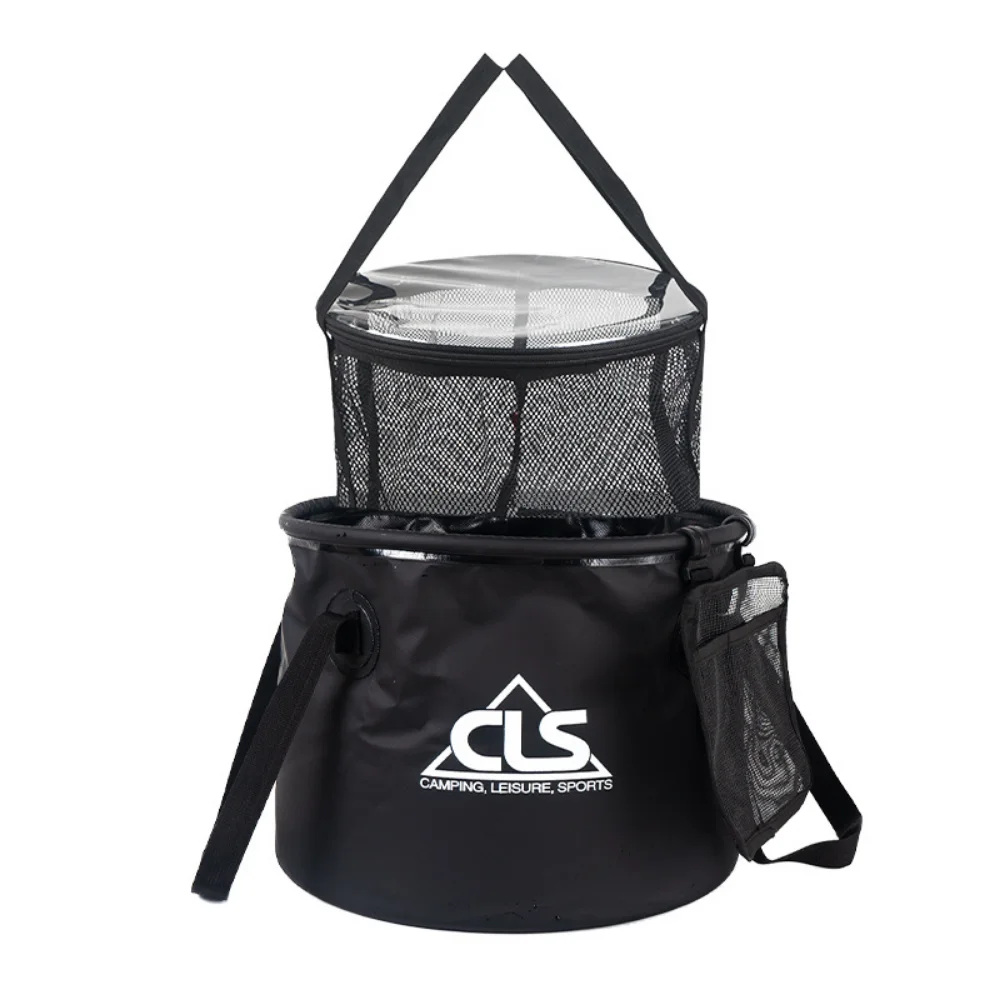 Cubo plegable portátil para pesca, senderismo, acampada al aire libre, contenedor de agua, escurridor, cubos para lavar platos, 30L - imagen 4