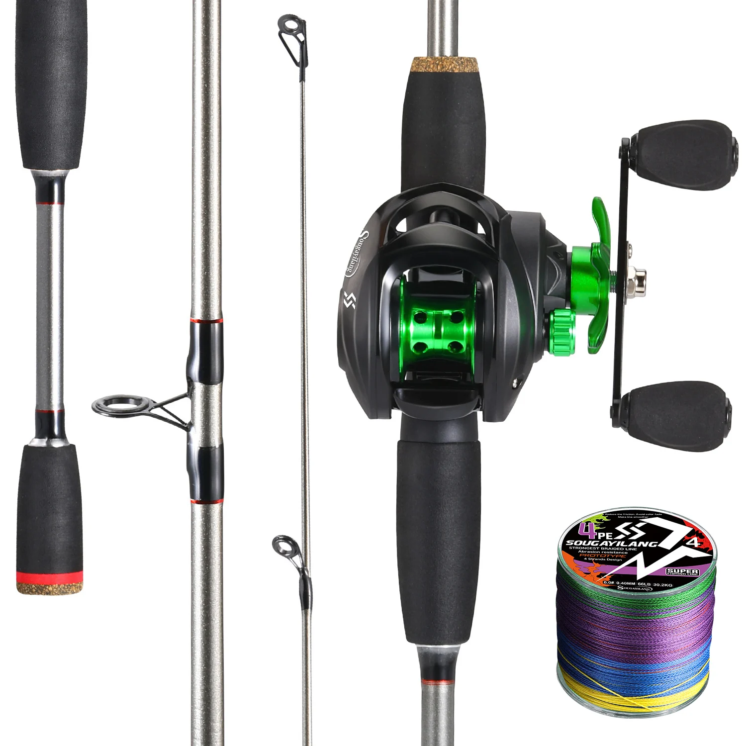 Sougayilang Combo Baitcasting ultraligero – Fibra carbono mango EVA - imagen 2