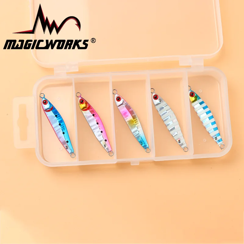 Obras mágicas sin anzuelo, plantilla de Metal, caja de señuelos, cebo de perca, 5g, 8g, 12g, 18g, 30g, 5 unids/caja, plantillas de mar, cebo Artificial, juego de pesca, peces falsos - imagen 2
