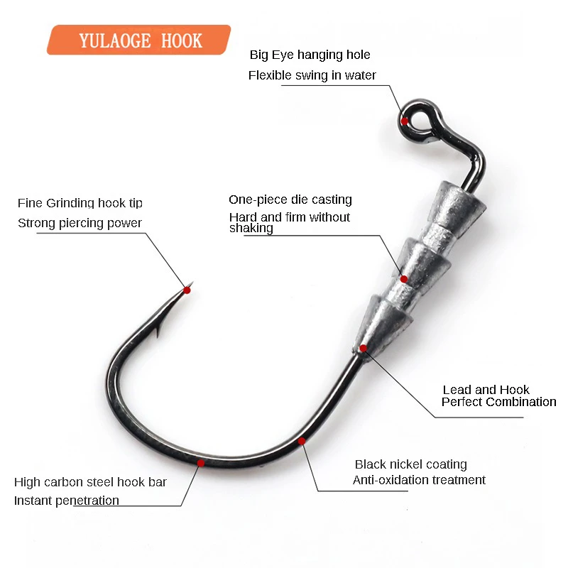 Señuelo de Plomo fundido a presión, anzuelo de cebo suave, adecuado para pesca de carpa, lubina, carpa plateada, 5 unids/lote por bolsa, nuevo modelo - imagen 4