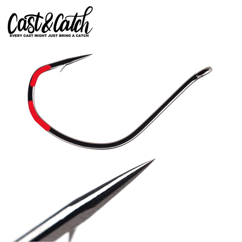 Cast & Catch-anzuelos de pesca de una sola púa, anzuelos Wacky Wide Gape Finesse Off Set, gancho de tiro de gota para cebos de plástico suave, señuelo de lubina, 10 piezas - imagen 2