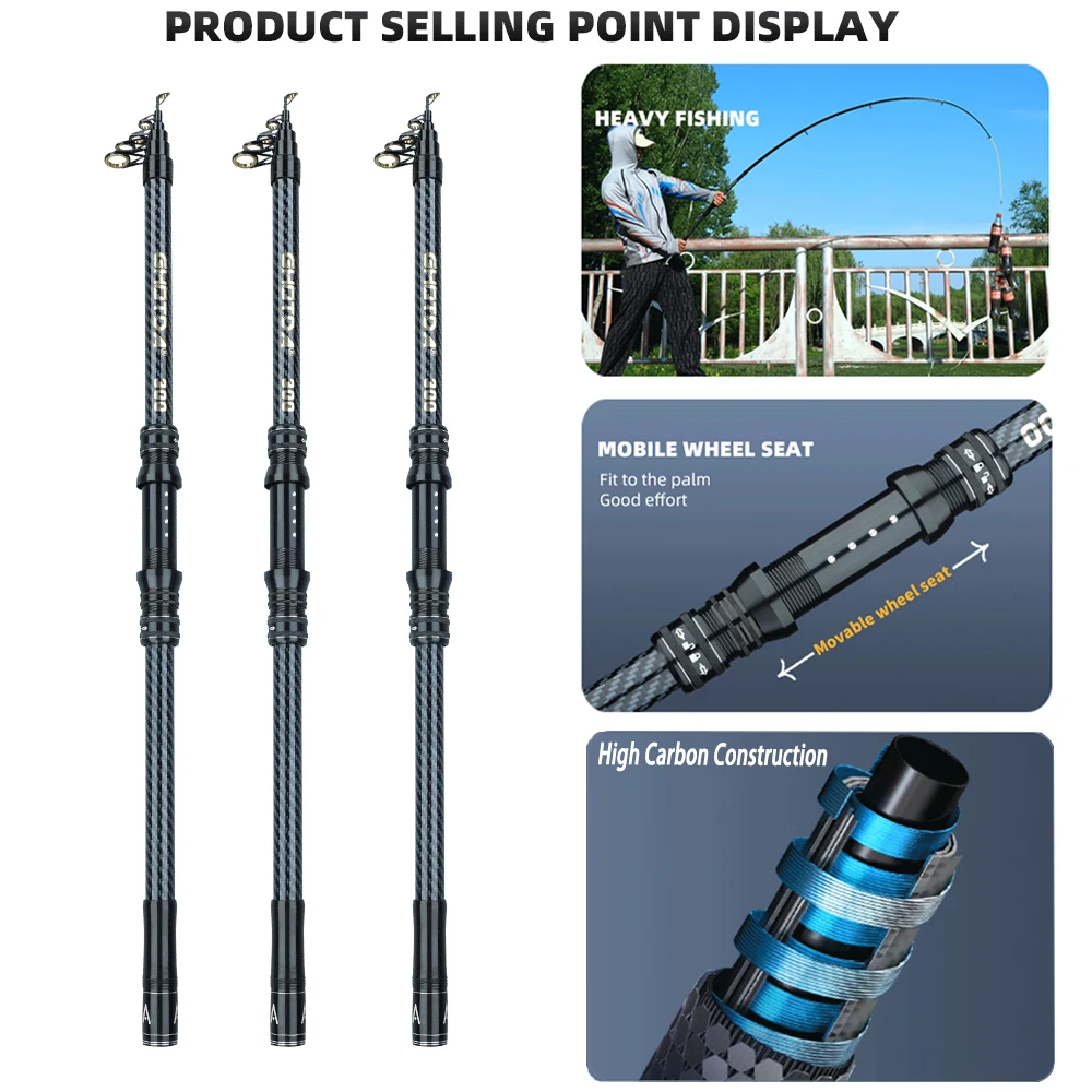GHOTDA 2,1/2,4/2,7/3,0/3,6/4,5 M alimentador de caña de pescar de carpa dura FRP caña de pescar telescópica de fibra de carbono asiento de carrete extraíble - imagen 3
