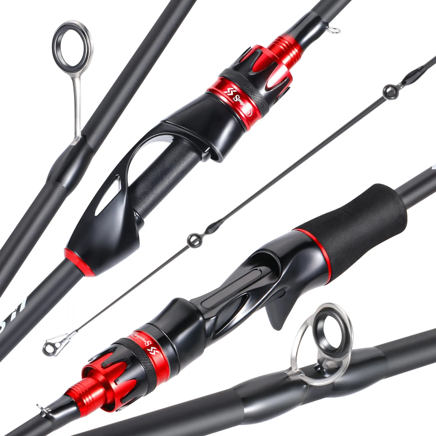 Caña de pescar giratoria de fundición Sougayilang, caña de fibra de carbono ultraligera de 2,1 m, 4 secciones con mango de EVA, peso de señuelo de 0,8-5g - imagen 2