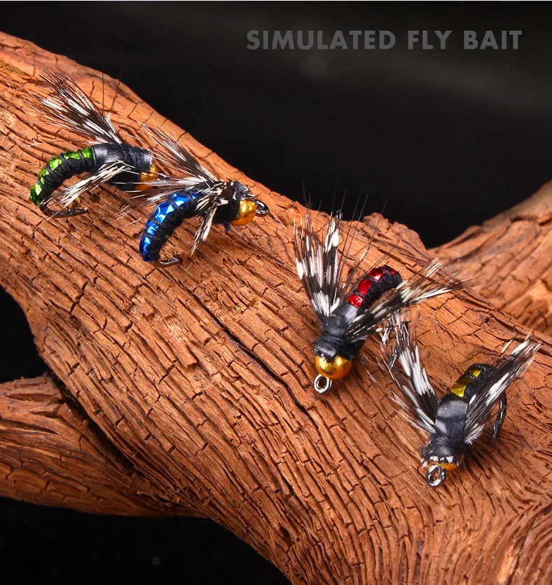 Nuevo 10 Uds. Señuelos de pesca con mosca húmeda que se hunden insectos artificiales gancho Mosquito Micro moscas cebo lubina trucha señuelos aparejos con caja - imagen 4