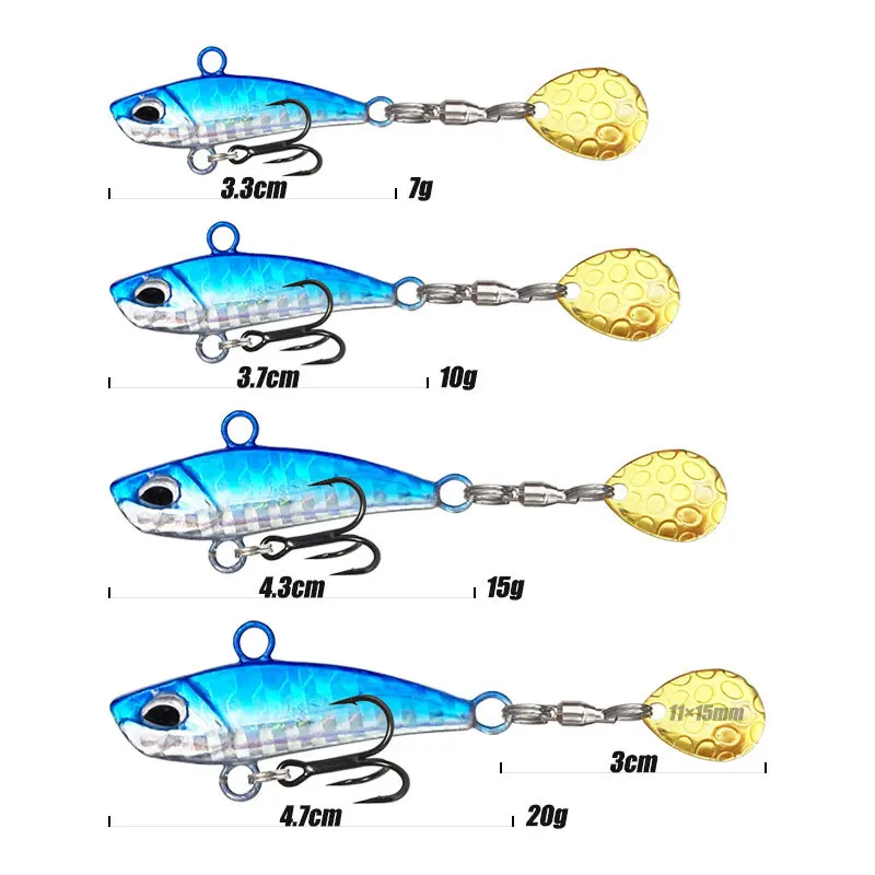 Gran oferta 7/10/15/20g ojos 3D Metal Vib hoja señuelo hundimiento vibración cebos vibración Artificial para lubina Pike perca pesca 5 colores - imagen 3