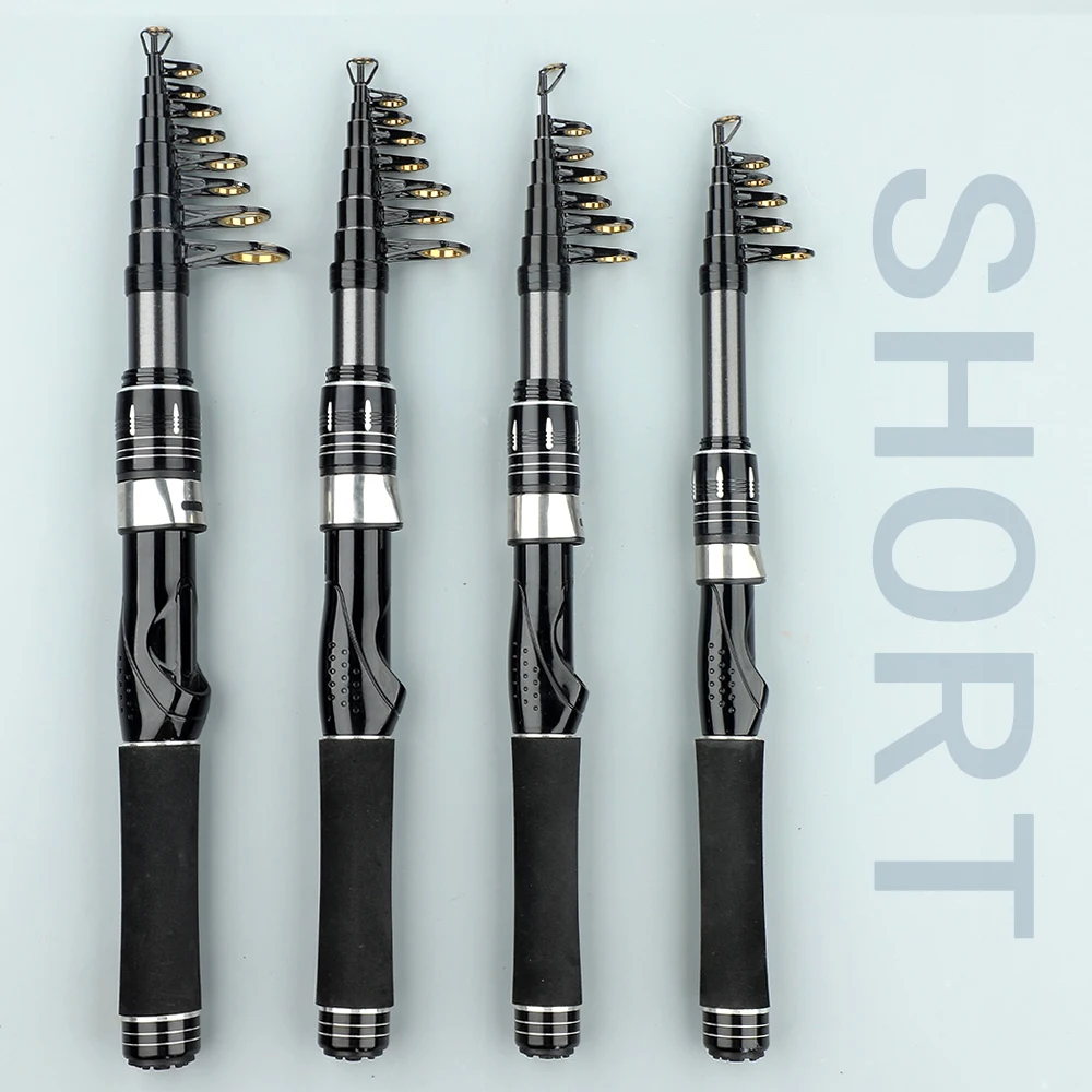 Caña de pescar de carbono, 1,5 m/1,8 m/2,1 m/2,4 m, cañas de pescar telescópicas negras, caña de señuelo portátil para agua dulce y salada - imagen 3