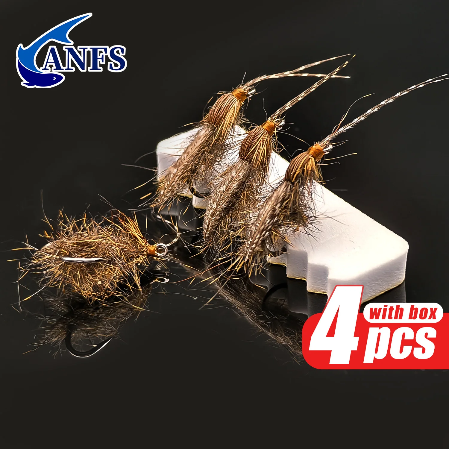 ANFS 4 Uds moscas de pesca con mosca seca con caja de aparejos-cebo con mosca hecho a mano para pesca en agua dulce, señuelo de pesca, cebo de pesca, angelköder - imagen 2