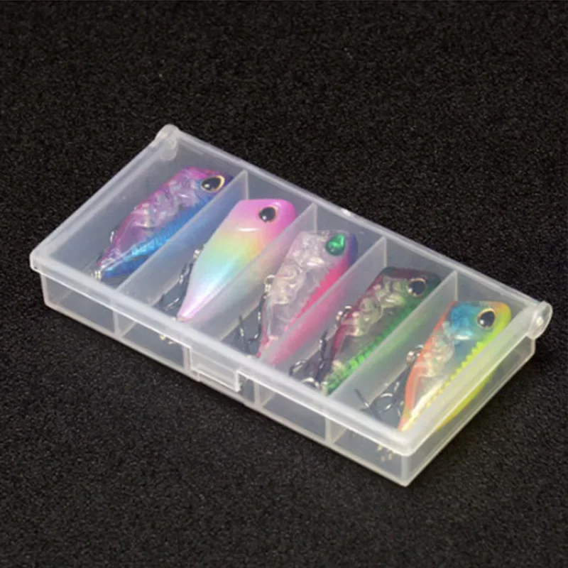 Nuevo 5 uds Mini Popper 4cm 3,5g Kit de Señuelos de Pesca con caja CrankBaits Wobblers señuelos aparejos de pesca de carpa de agua superior Artificial - imagen 5