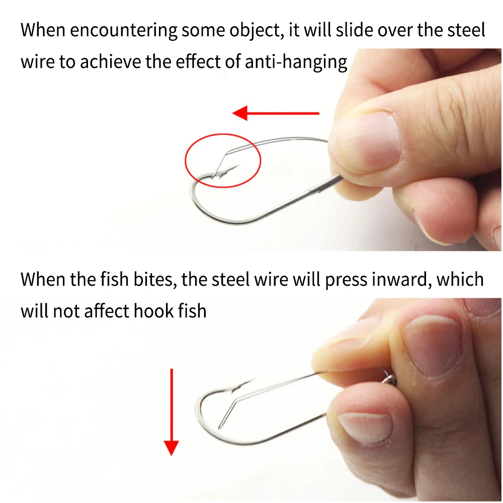 Elllv-anzuelos de acero de alto carbono para pesca de lubina, anzuelo de gusano en línea, vástago largo, gran espacio, 50 Uds. - imagen 4
