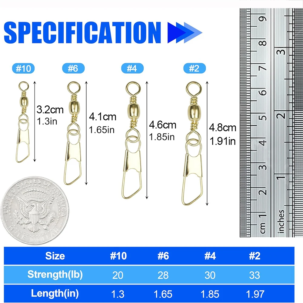 60 uds barril de pesca giratorio con conector de pesca de cobre de seguridad giratorios a presión señuelo de alta resistencia accesorios de aparejos de pesca - imagen 2