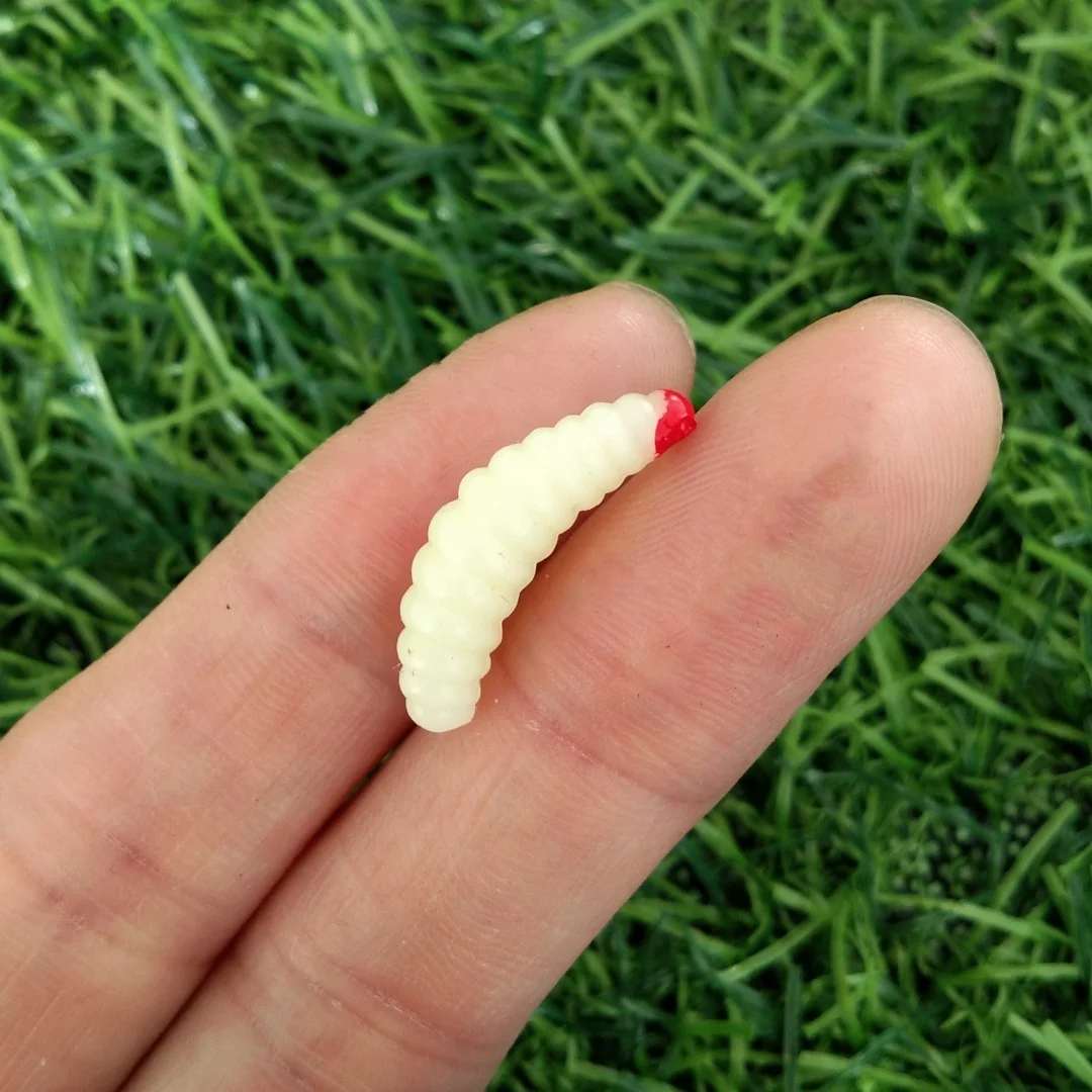 100 unids/bolsa 2cm 0,4g pan gusano silicona cebos artificiales gusano larva suave señuelo de pesca ganchos olor gusanos brillo camarones - imagen 5