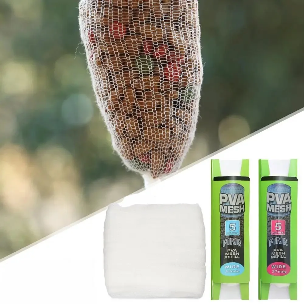 Bolsa de malla PVA Soluble, 5M, recarga de alimentador de carpa, Señuelos de Pesca, aparejo de repuesto, gancho, bolsas para envolver cebo, 25mm, 37mm, accesorios de pesca - imagen 2