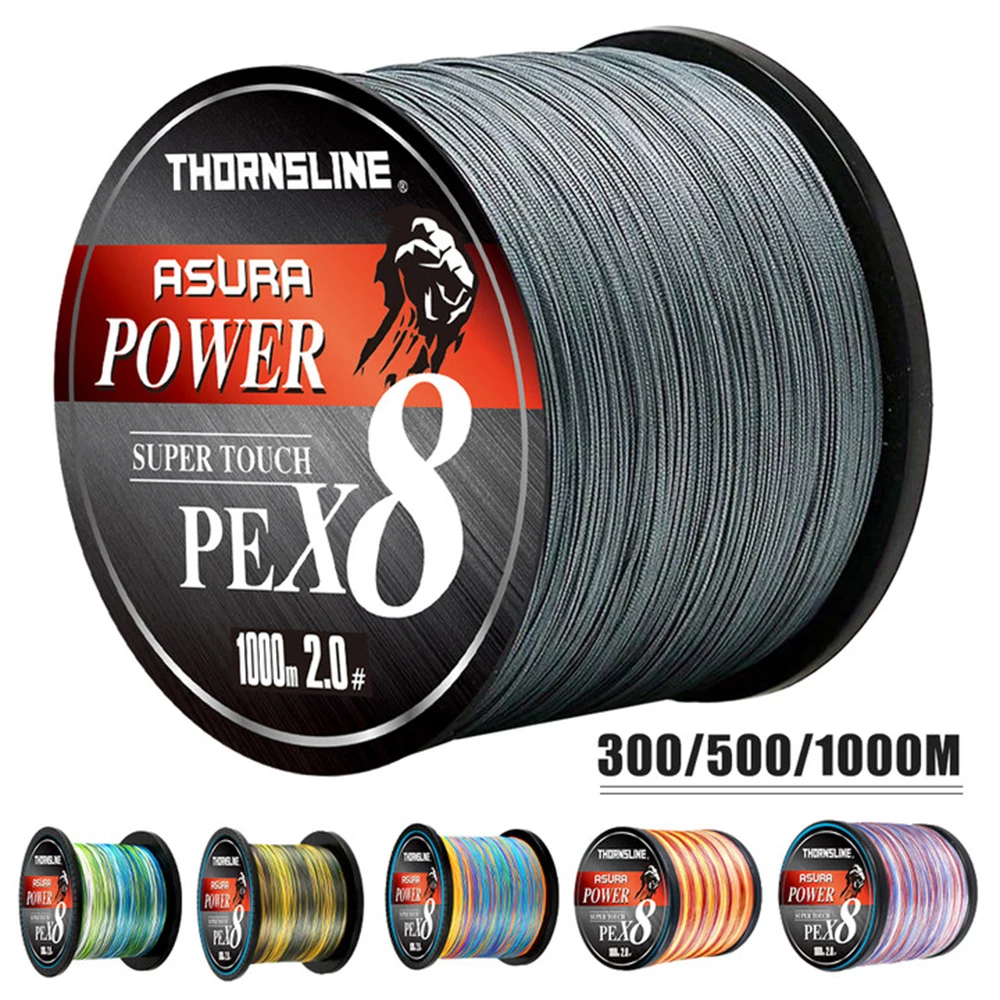 Línea de pesca trenzada ThornsLine X8, superfuerte, multifilamento de 8 hebras, PE, 1000M, para pesca de carpa