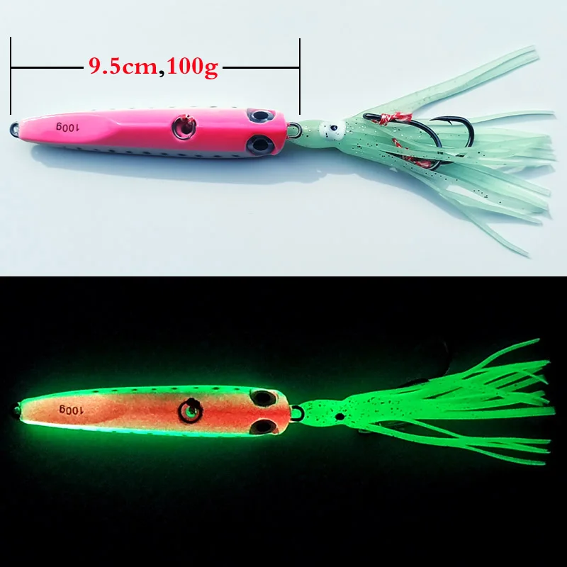 1 unidad Glow Inchiku Jig 60g80g100g135g señuelo de pesca de mar de Metal falda luminosa plantilla de plomo pesca señuelo de Jigging de pescado - imagen 3