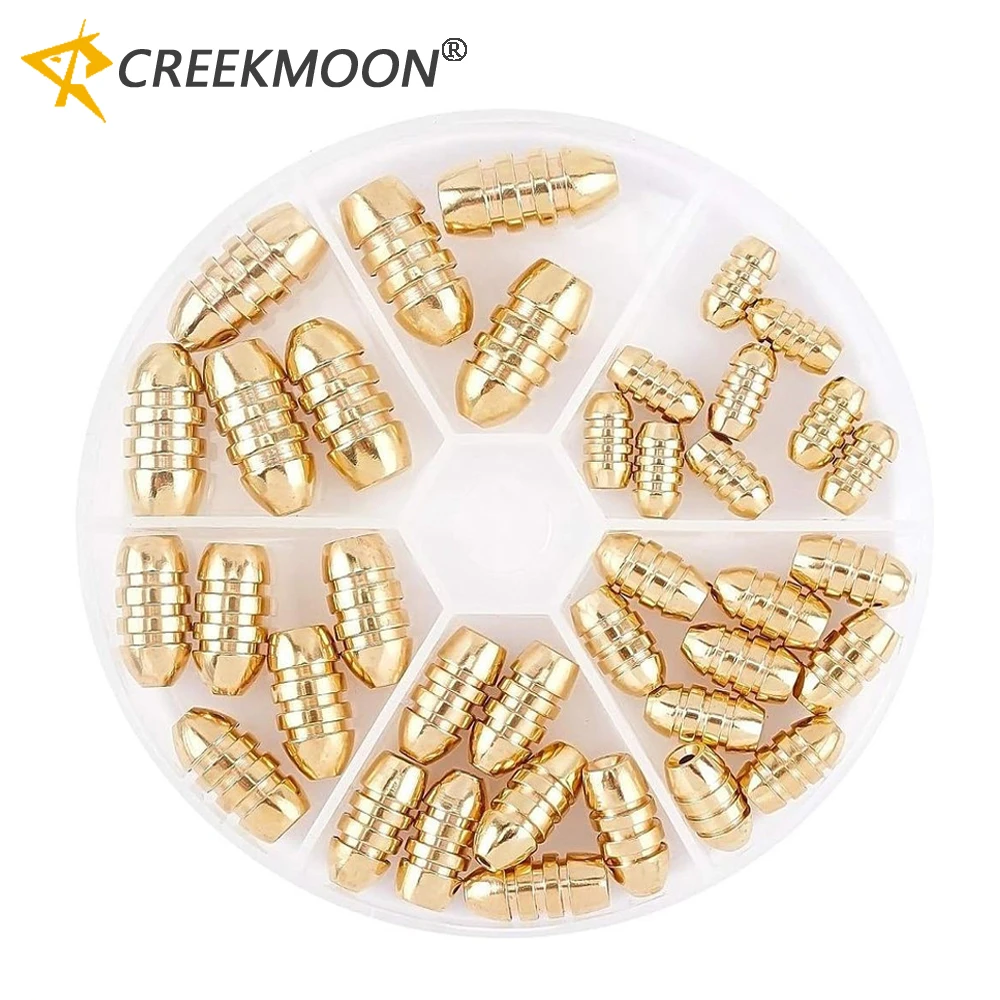 20 unids/lote de plomos de pesca de cobre dorado para señuelo suave, línea de cebo, plomos de peso adicional, accesorios para atar moscas, 1,8g, 3,5g, 7g, 10g