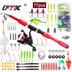 FTK Kit Caña Pesca Telescópica Fibra de Carbono Ligero con Carrete