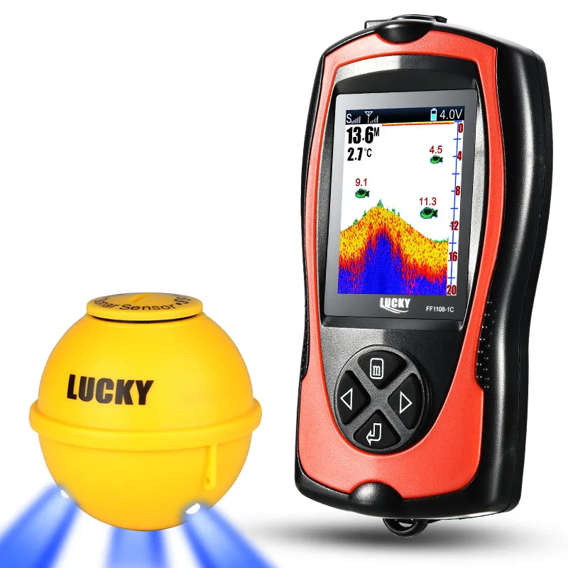 Buscador de peces Lucky Sonar FF1108-1CWLA Sensor inalámbrico recargable 45M de profundidad de agua buscador de peces portátil para pesca