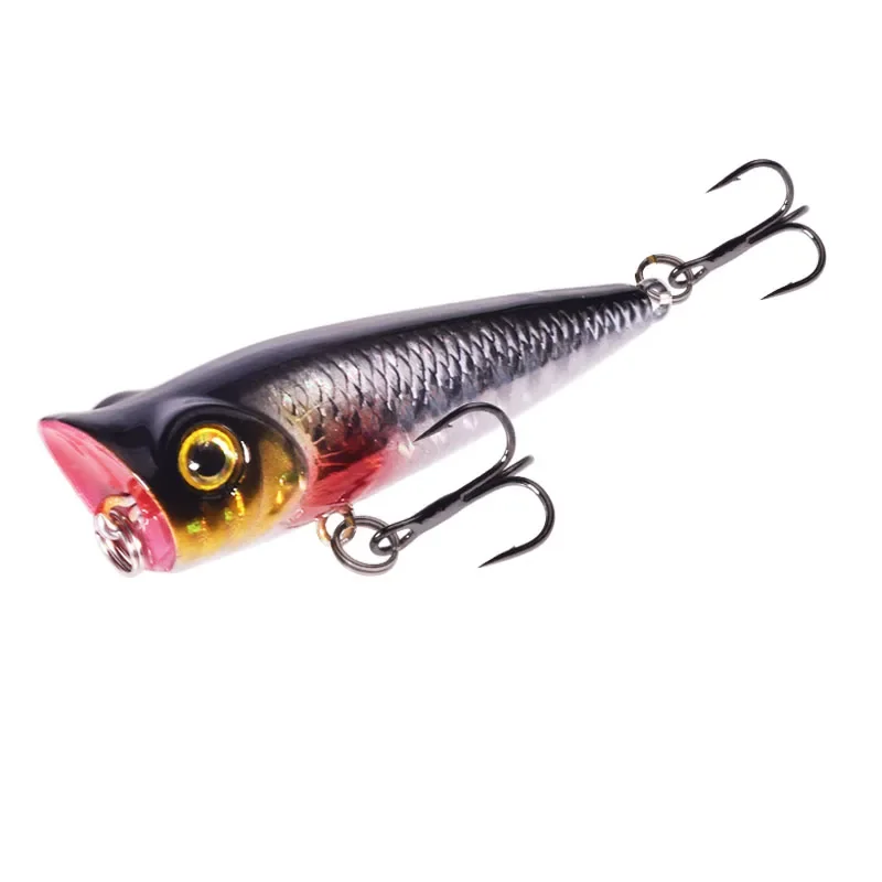 5 uds Top Water Mini Popper juego de Señuelos de Pesca de colores mezclados 5cm 4,8g Minnow Wobblers cebo de plástico Artificial con anzuelos triples - imagen 3