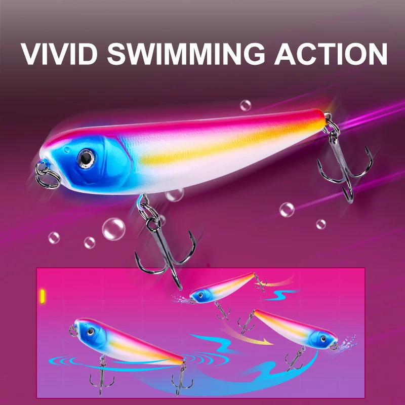 Weihe 5 uds 9cm 7,7g lápiz de cabeza redonda señuelo de pesca cebo hijo tipo pez perro con lápiz flotante de tres ganchos - imagen 3