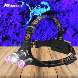 Linterna frontal LED T6 XPE – Impermeable con luz UV integrada