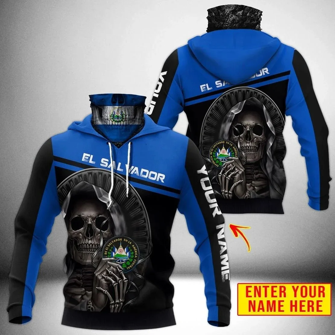 Personalizar El Salvador escudo de armas 3D impreso adulto cuello polaina Sudadera con capucha invierno Unisex Casual cálido grueso Sudadera con capucha con máscara ZZ06 - imagen 4
